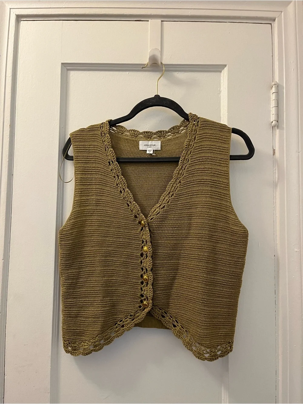 AnnieWear Crochet Button Down Sweater Vest | size medium - Picture 2 of 5